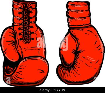 Hand drawn illustration of boxing gloves. Design element for poster, card, t shirt, emblem, sign. Vector illustration Stock Vector