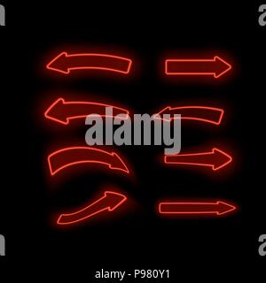 Set of Different Neon Red Arrows Stock Vector