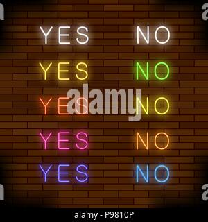 On and Off Lamp Neon Light Toggle Switch Sign. Colorful Fluorescent Light Buttons Stock Vector