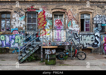 Berlin, Friedrichshain, RAW Gelände Historic old former train repair works Building is now used by the Art and Culture Association RAW-Tempel. Stock Photo