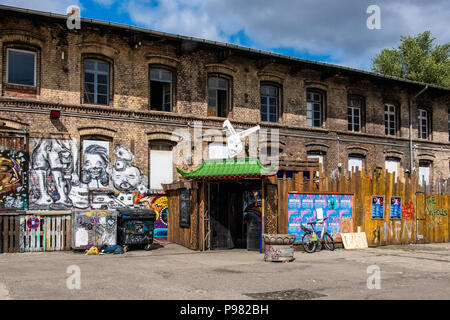 Berlin, Friedrichshain, RAW Gelände The White Rabbit Night Club entrance in Historic old former train repair works Building Stock Photo