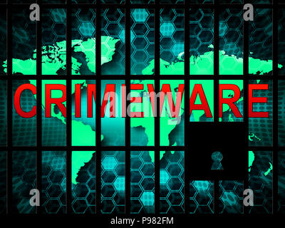 Crimeware Digital Cyber Hack Exploit 2d Illustration Shows Computer Crime And Digital Malicious Malware On Internet Or Computer Stock Photo