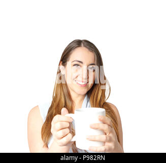 Woman offering a cup of tea Stock Photo