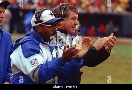 Dallas Cowboys head coach Jimmy Johnson displays his Super Bowl XXVII championship  ring on Wednesday, June 3, 1993 in Irving, Texas. The ring has a dazzling  five-point-shaped diamond in the center with