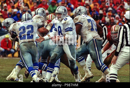 January 15, 1995 - San Francisco, California, U.S - San Francisco 49ers vs.  Dallas Cowboys at Candlestick Park Sunday, January 15, 1995. 49ers beat  Cowboys 38-28. Dallas Cowboys quarterback Troy Aikman (8)