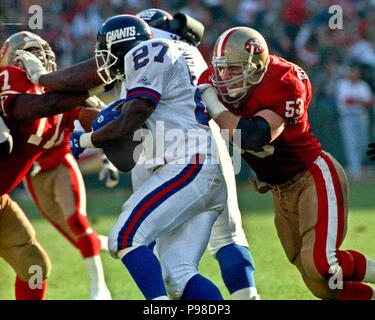 January 15, 1994 - San Francisco, California, U.S - San Francisco 49ers vs.  New York Giants at Candlestick Park Saturday, January 15, 1994. 49ers beat Giants  44-3. New York Giants quarterback Phil