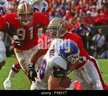 San Francisco, California, USA. 7th Aug, 1991. San Francisco 49ers vs. Denver  Broncos at Candlestick Park Wednesday, August 7, 1991. 49ers beat Broncos  24-6 in preseason game. Broncos quarterback John Elway (7)