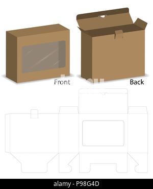 box with plastic window mockup with dieline Stock Vector