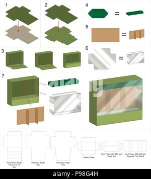 rigid box with plastic window mockup with dieline Stock Vector