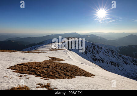 Winter in mountain with sun, Jasna, Slovakia Stock Photo