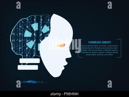 Artificial intelligence. Head of the robot with binary code matrix  inside.Cyber technology. Stock Vector