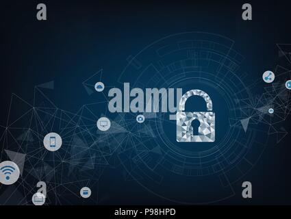 Cyber security concept: Shield With Keyhole icon on digital data background. Stock Vector