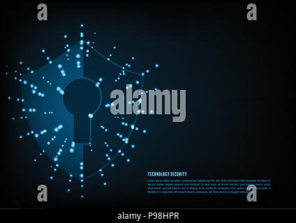 Cyber security concept: Shield With Keyhole icon on digital data background. Illustrates cyber data security or information privacy idea. Blue abstrac Stock Vector