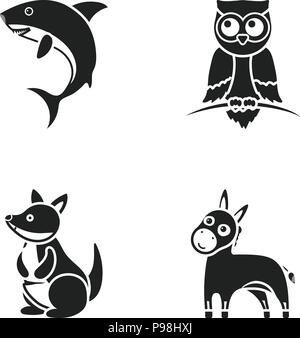 animal,bird,black,collection,donkey,fauna,icon,illustration,isolated,kangaroo,logo,mammal,owl,set,shark,sign,symbol,vector,web,wild, Vector Vectors , Stock Vector