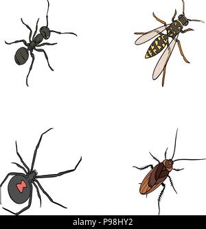 An insect arthropod, an osa, a spider, a cockroach. Insects set collection icons in cartoon style vector symbol stock isometric illustration . Stock Vector