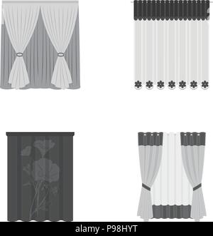 Different kinds of curtains cartoon icons in set collection for design. Curtains and lambrequins vector symbol stock illustration. Stock Vector