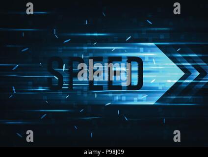 Abstract speed technology concept. with light and stripes motion blur  fast on dark background. Stock Vector