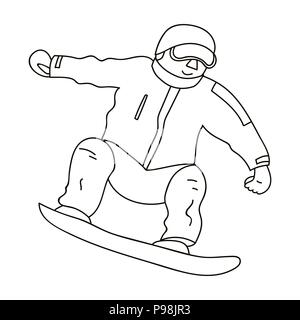 The athlete with the blue jacket and red pants on a snowboard.Snowboarder at the Olympics.Olympic sports single icon in outline style vector symbol st Stock Vector