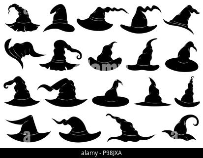 Illustration of different witch hats isolated on white Stock Photo