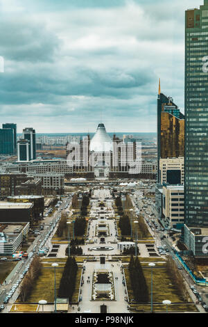 Elevated panoramic city view over Astana in Kazakhstan with Khan Shatyr in background Stock Photo