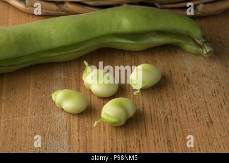 Fresh raw peeled broad beans close up Stock Photo
