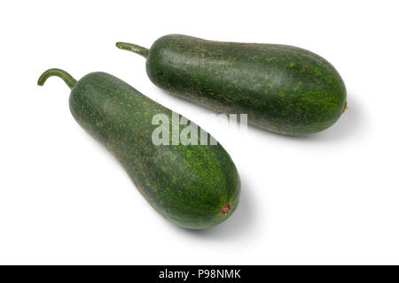 Pair of fresh raw whole fuzzy melons isolated on white background Stock Photo