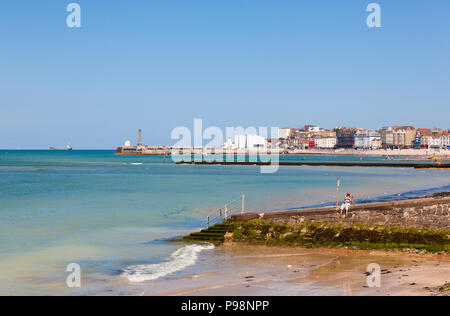 Beach, harbour and Turner Gallery, Margate, Kent, UK, summer. Stock Photo