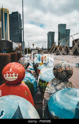 ASTANA, KAZAKHSTAN - July 2018: Art installation in the form of sculptures symbolizing the a countries of the world Stock Photo