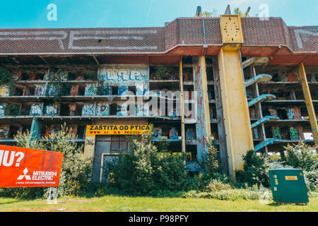 An abandoned multi-storey nursing home in Nedžarici, Sarajevo. Construction was completed just before the war started and it was never used Stock Photo