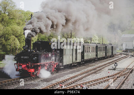 Steam Train in Station Stock Photo