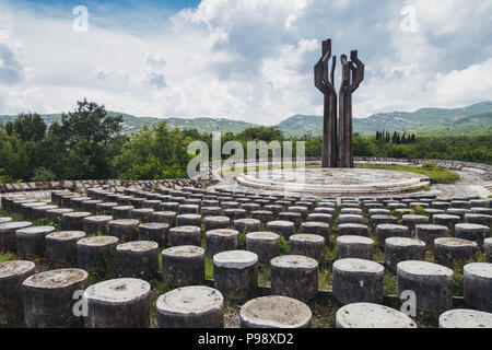 The 12 meter tall concrete Memorial to the Fallen of the Lješanska Nahija Region, near Kotor, Montenegro. Built in 1980 Stock Photo