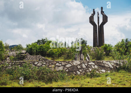 The 12 meter tall concrete Memorial to the Fallen of the Lješanska Nahija Region, near Kotor, Montenegro. Built in 1980 Stock Photo