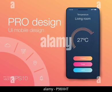 Weather Mobile UI kit. Material Design UI, UX, GUI. Responsive web design Stock Vector