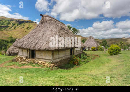 Navala, one of few last traditional villages in the Ba Highlands of northern-central Viti Levu, Fiji. There is over 200 thatched houses in the village Stock Photo