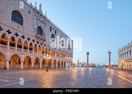 Empty San Marco square, wide angle view in the early morning in Venice, Italy