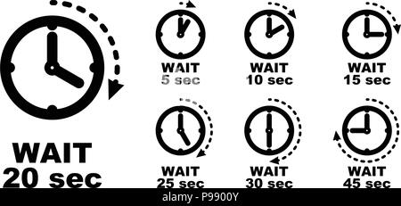Wait, pause, period of passing time icon. Simple clock symbol with arrow measuring seconds passed. Can be used for delay in hours as well. Stock Vector