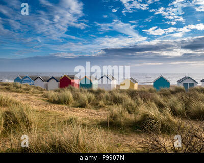 Southwold beach huts at sunrise Stock Photo