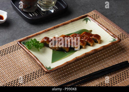 Japanese eel grilled or Unagi ibaraki set on plate Stock Photo