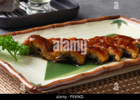 Japanese eel grilled or Unagi ibaraki set on plate Stock Photo