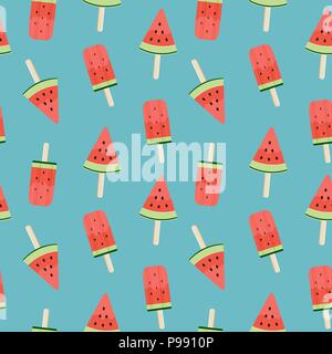 Watermelon Ice Cream Seamless Pattern Background Vector Illustration Stock Vector