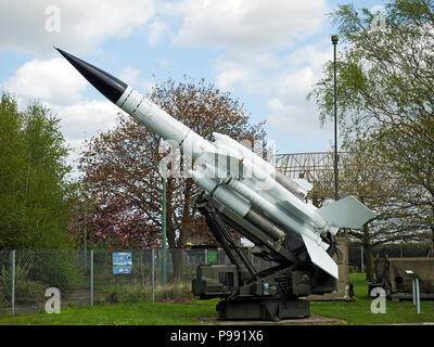 A preserved Bristol Bloodhound anti-aircraft missile used by the British Army for air defence until 1991. This example preserved at the RAF Neatishead. Stock Photo