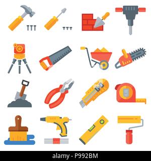 Construction tools icons collection - vector color illustration Stock Vector
