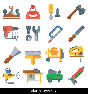 Construction tools icons collection - vector color illustration Stock Vector