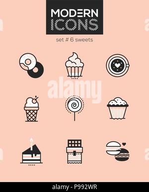 Sweets - set of line design style icons Stock Vector