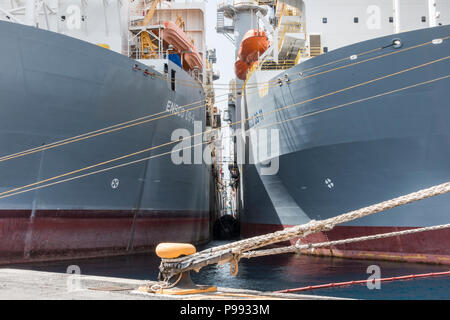 Ensco drillships in Puerto de La Luz in Las Palmas on Gran Canaria, Canary Islands, Spain Stock Photo