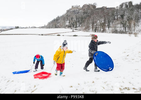 sledging below Stirling Castle, Scotland, UK Stock Photo