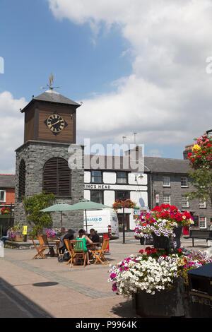 Clock tower in town centre, Llanrwst, Clwyd, Wales Stock Photo