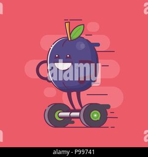 Funny Fruit Plum Character on Gyroscooter Stock Vector