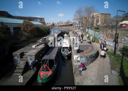 April 2015: Kentish Town Lock on the Regents Canal, shortly before construction begins on Camden Lock Village by MACE development group Stock Photo