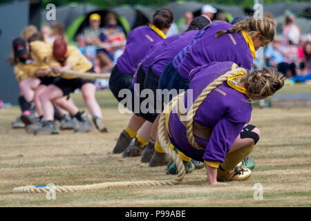 Stonehaven, Scotland - 15 July, 2018: Women's Tug of War event at the Highland Games in Stonehaven, Scotland. Stock Photo